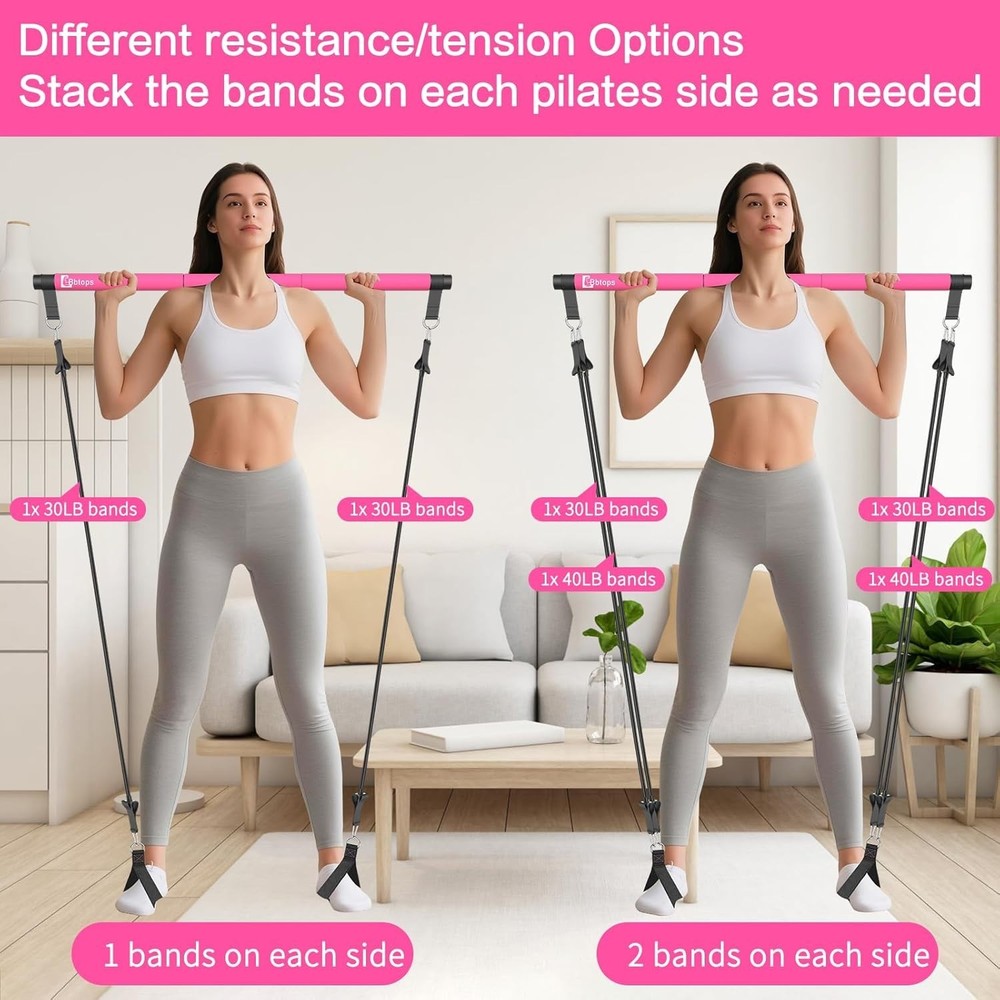 Versatile Pilates Bar Kit with Stackable Resistance Bands for Full Body Workouts