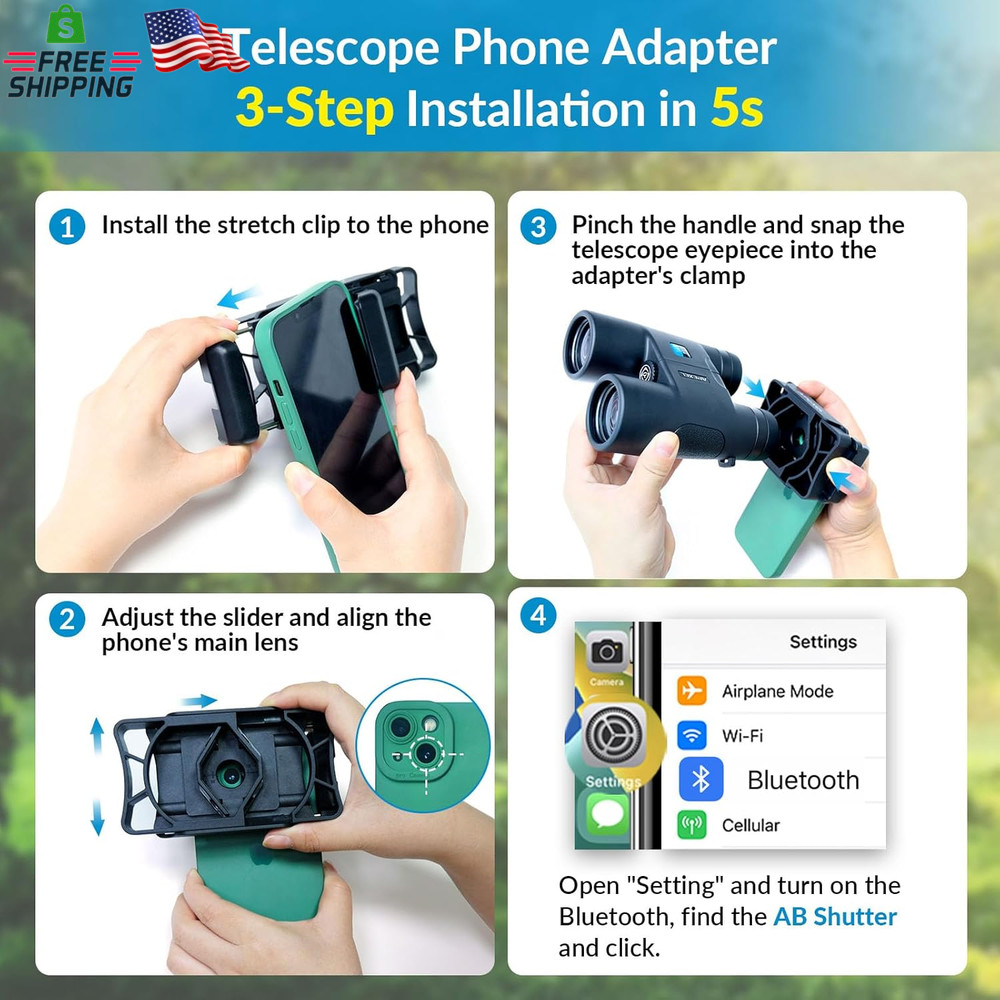 VERO Telescope & Binocular Phone Adapter w/ Bluetooth Remote for Android & iPhon