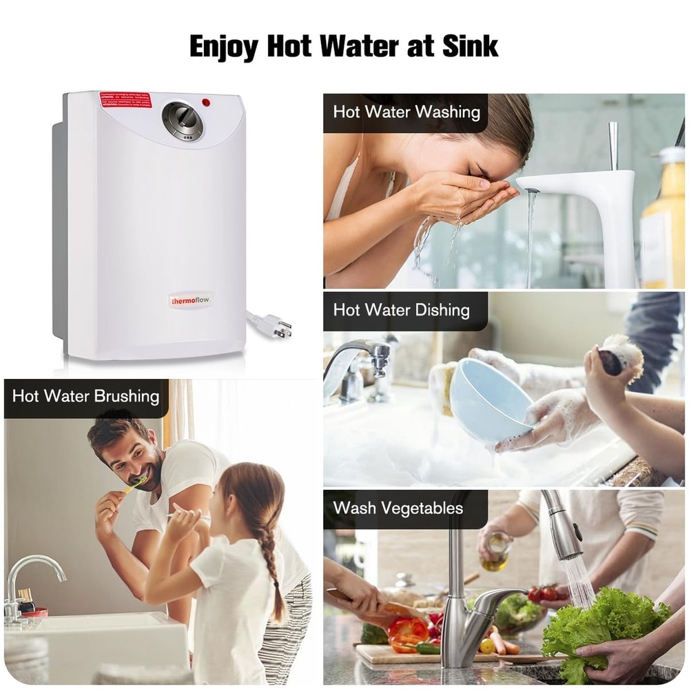 Thermoflow Electric Mini Tank Water Heater, 4.0 Gallon 120V Corded Under Sink...