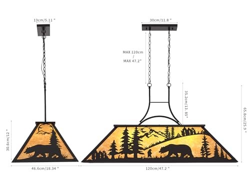 47.2" Pool Table Light, 4-Light Rustic Chandelier for 7-8-9ft Table, Bear