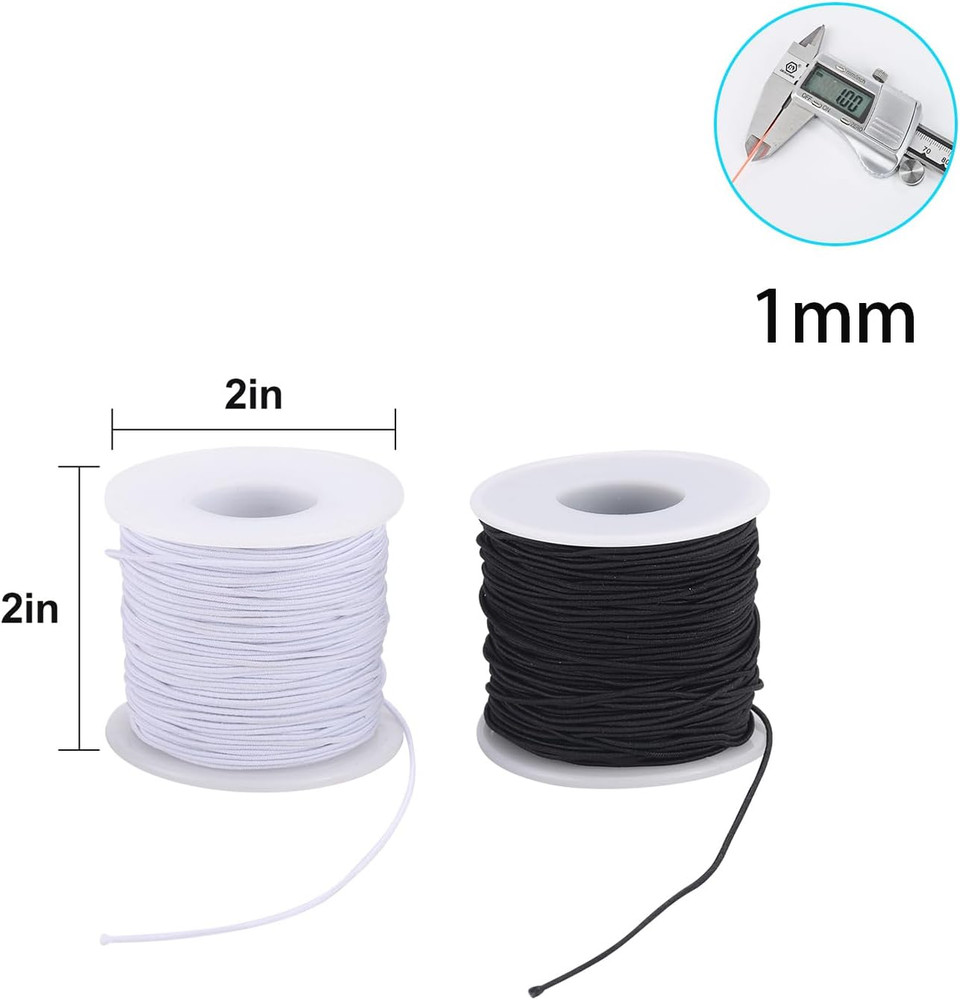 Durable Elastic String for Jewelry Making, 330ft, 1.0mm, Black & White