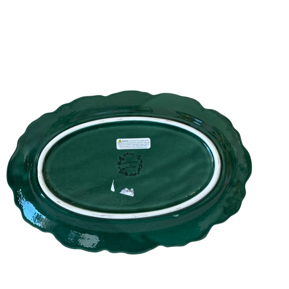 Maxcera Green Cabbage Leaf Oval Serving Platter 14.75” Ceramic NEW