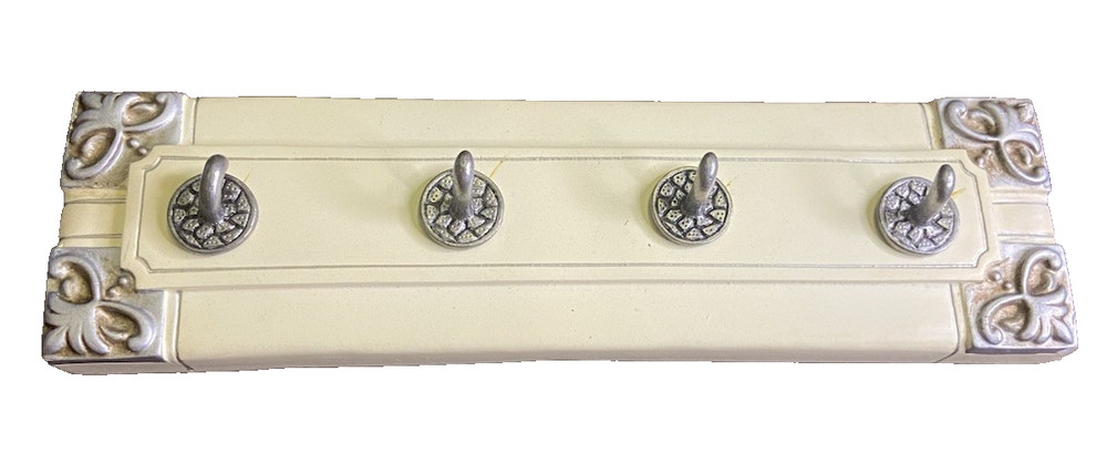Wall Mounted Key Rack Off-White and Silver Color Four Hooks