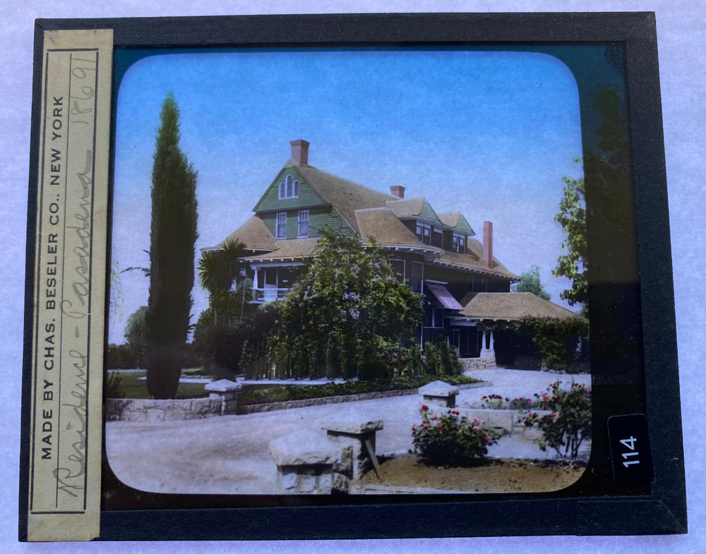 COLORED MAGIC LANTERN SLIDE RESIDENCE PASADENA CALIF 1900s BESELER