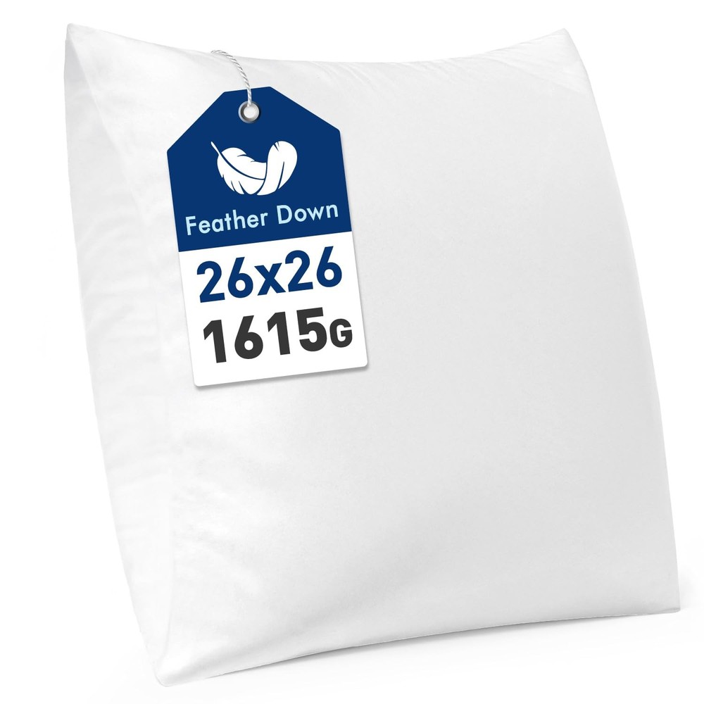 Premium Feather and Down 26x26 Throw Pillow Insert Soft Fluffy Throw Pillow D...
