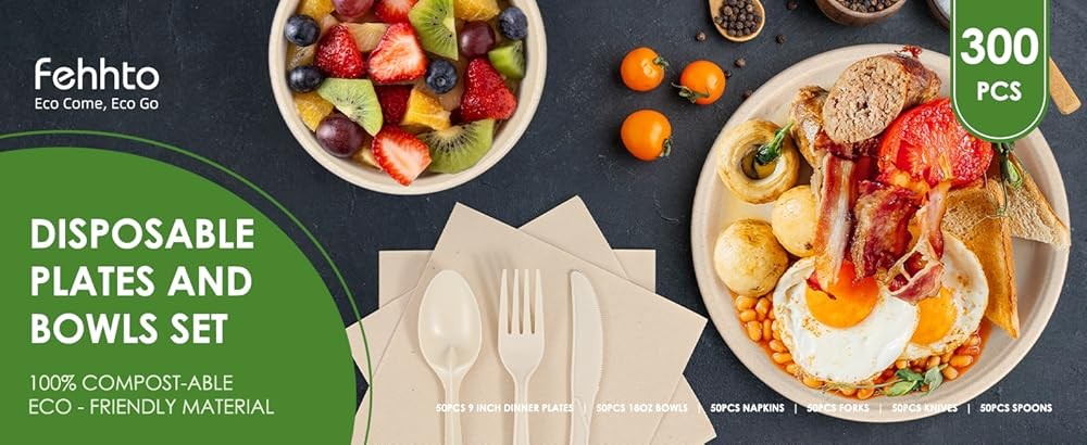 Disposable Paper Plates Set postable Srcane Plates, Bowls,