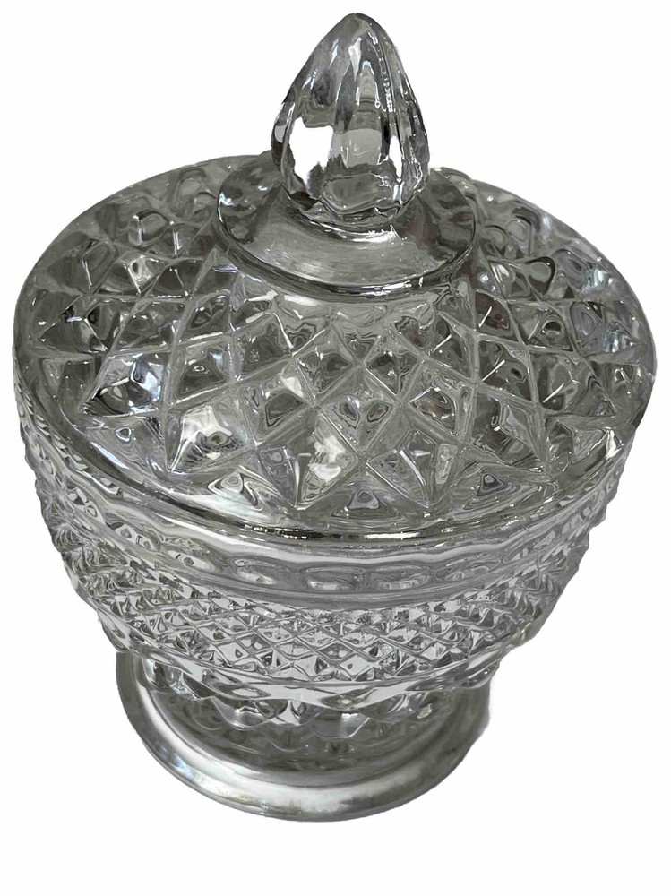 Vintage Clear Cut Glass Candy Nut Dish With Lid