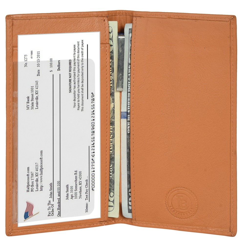 Leatherboss Genuine Leather Basic RFID Checkbook Cover with ID Slot, Tan