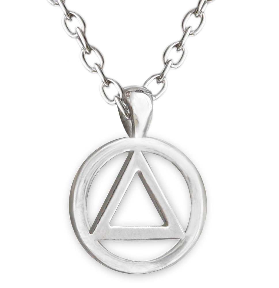 AA Circle Triangle Shiny Silver Finish Necklace/Pendant