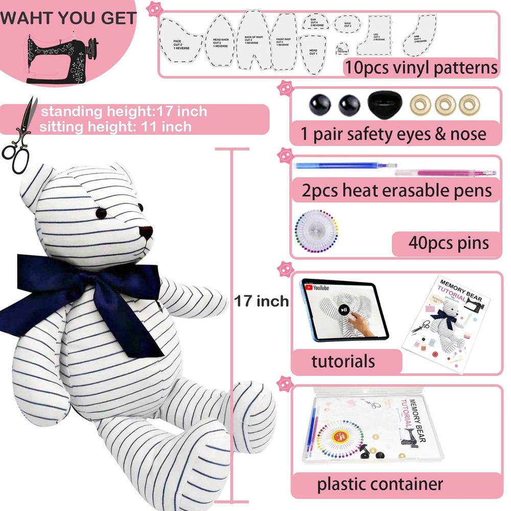 Topapfo Large 17 Inch Memory Bear Patterns for Sewing with Tutorial, Beginner...