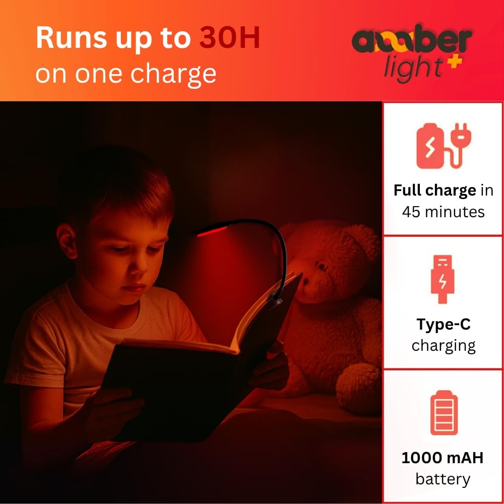 Amber Reading Light Redlight Blue Light Blocking Book Light Bed Gift