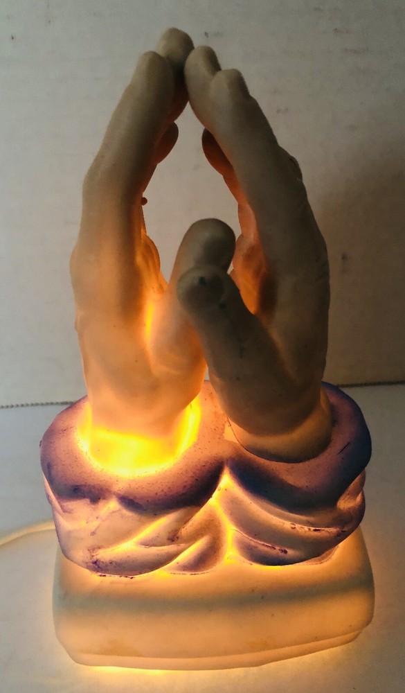 Vintage Praying Hands Painted Ceramic Night Light 6” H