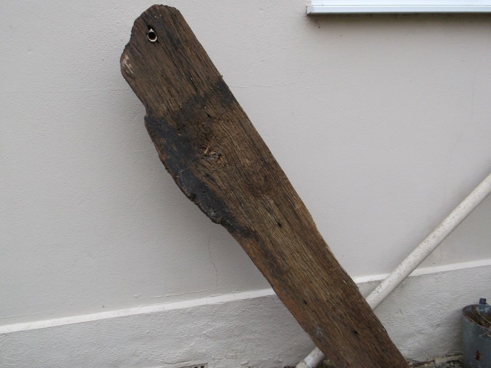 Structural solid Oak Bracing section from C17th cottage with peg hole etc