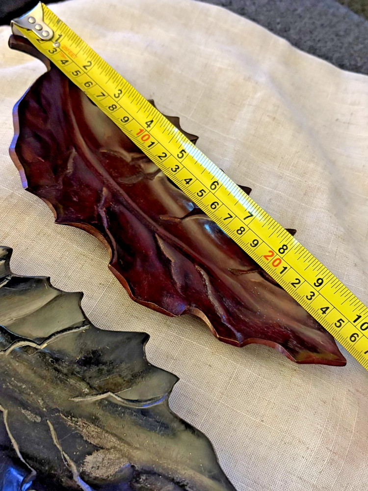 Set of 2 Unique Solid Heavy Metal Leaf Shaped Dish/Trays Sharp Oak or Maple