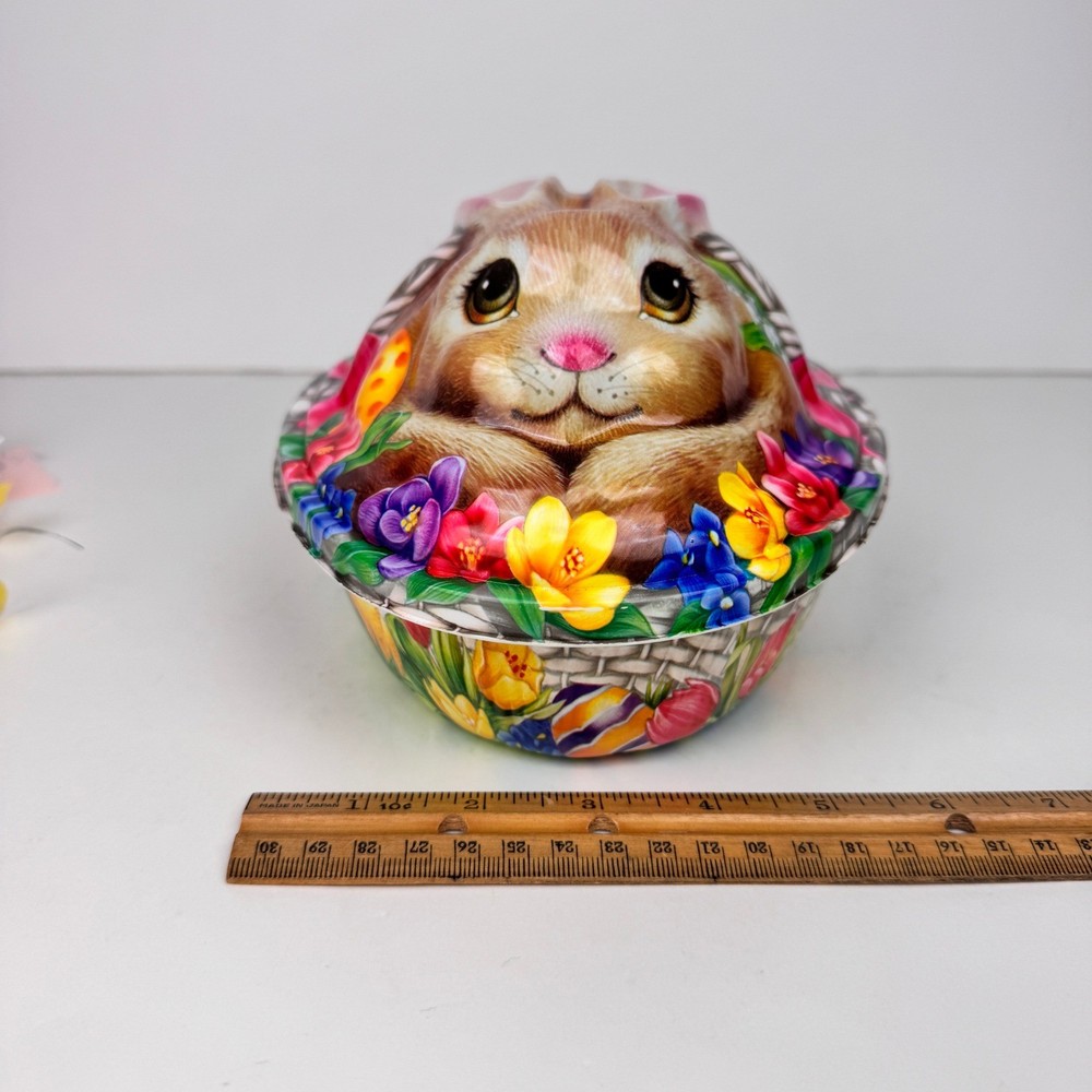 Vtg Ullman Thin Plastic 3D Bunny Rabbit Easter Lid Container White Garland READ