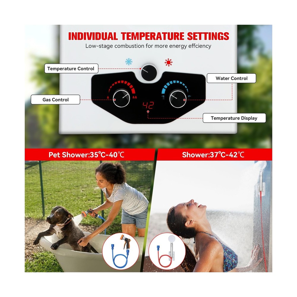 Tankless Water Heater Propane,2.64GPM 10L Outdoor Portable water heater,with ...