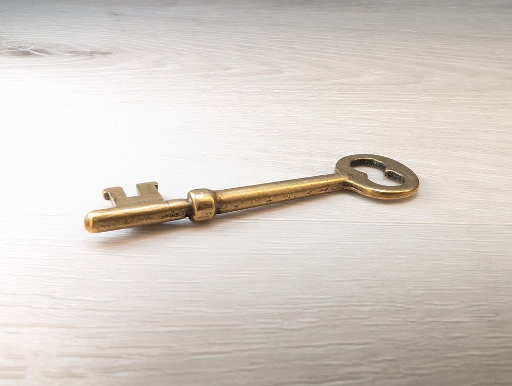 Vintage Solid Brass Skeleton Key 2.5" Long Tarnished Art Deco Victorian