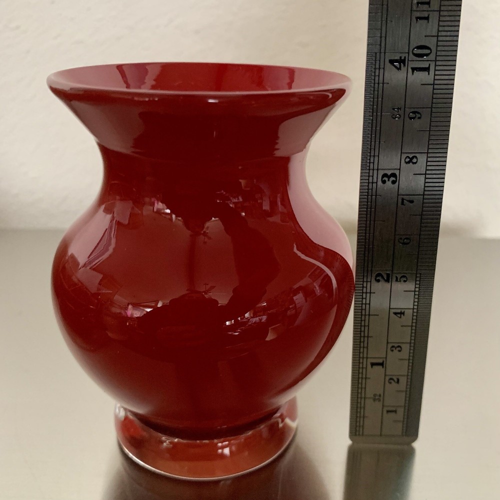 2007 Opal Art Glass Deep Red Mini Studio Blown Glass Vase