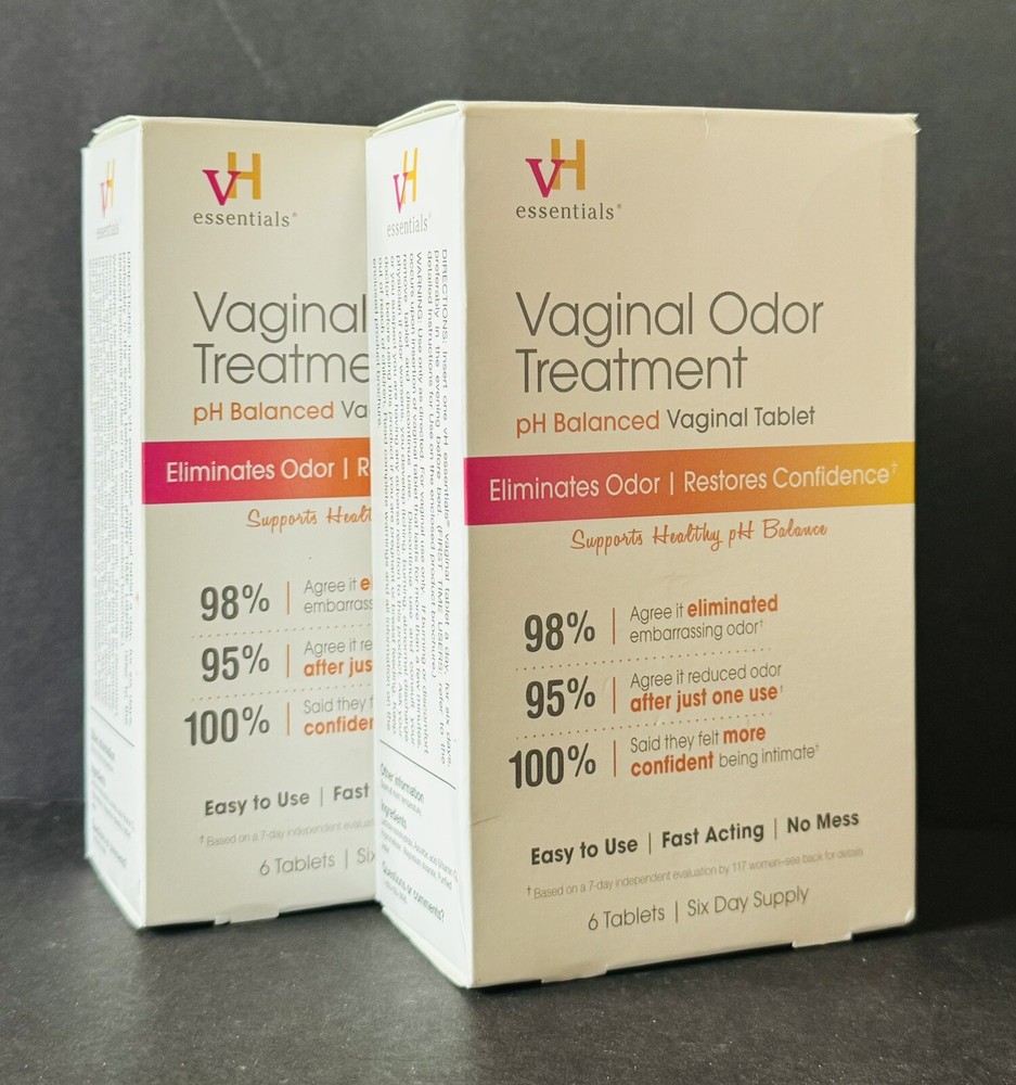 (2 Pack) vH Essentials Vaginal Odor Treatment pH balanced, 6 Tablets ea.