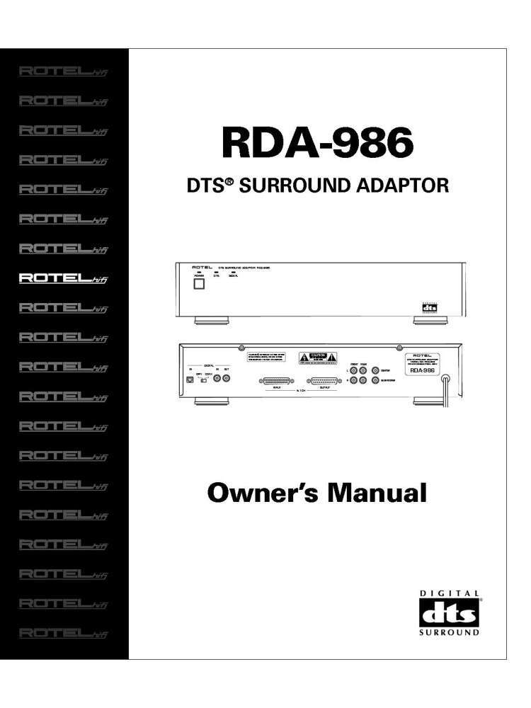 Rotel RDA-986 Surround Amplifier Owners Manual