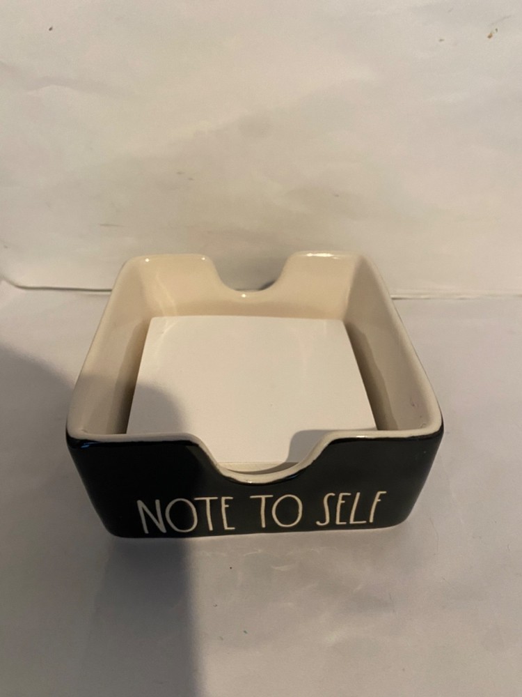 Rae Dunn NOTE TO SELF black ceramic Sticky Note Holder Desk Office Accessory