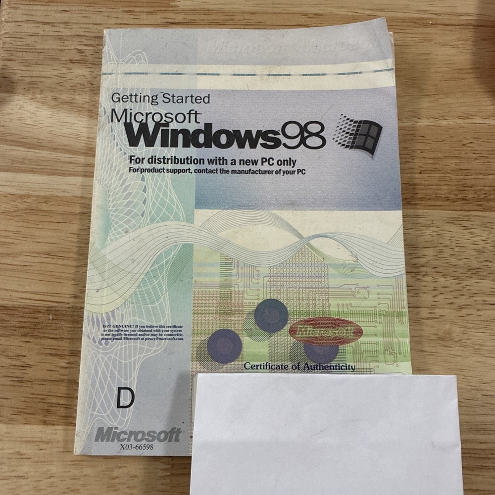 Getting Started Microsoft Windows 98 Manual & Product Key