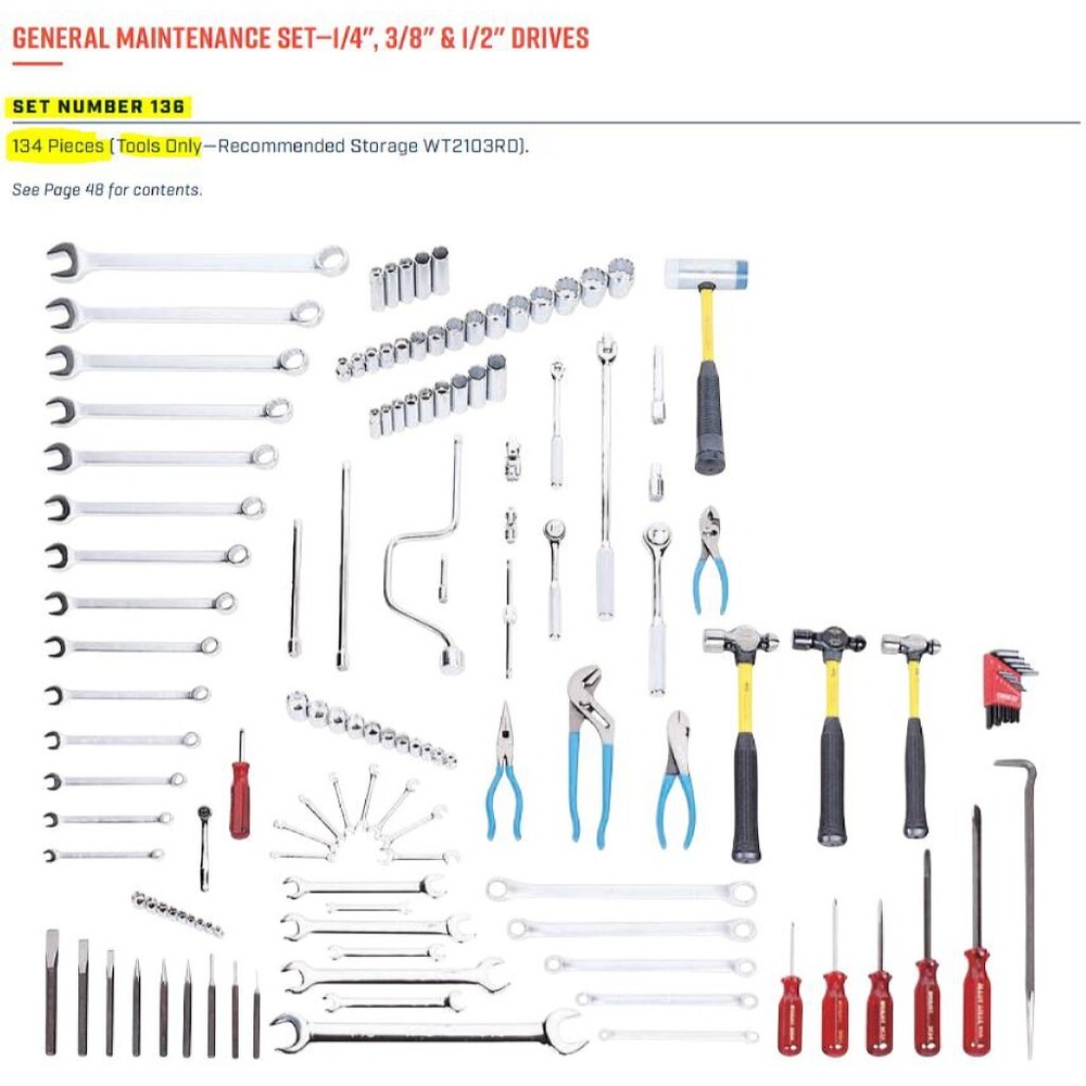Wright Tool 136 General Maintenance Tools Set, Tools Only 134 Pieces