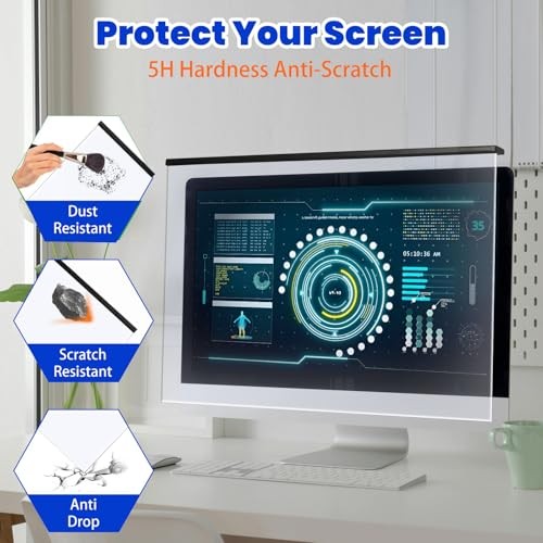 Blue Light Blocking Screen Protector for 27" 16:9 Computer Monitors, Removable