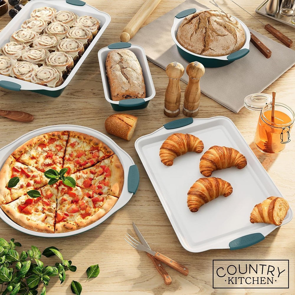 Country Kitchen Nonstick Stackable Bakeware Set - Heavy Duty, 10 Pcs, Sage