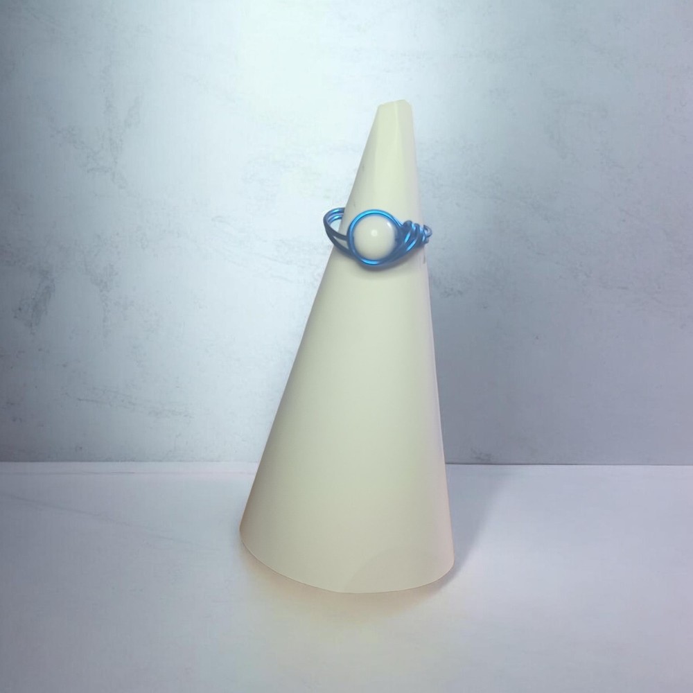 26102 Handmade Blue Wire Wrapped White Ring