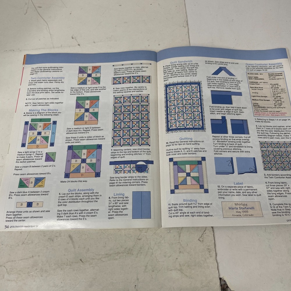 Quiltmaker Magazine March/April 1994 back issues Quilting 21 patterns