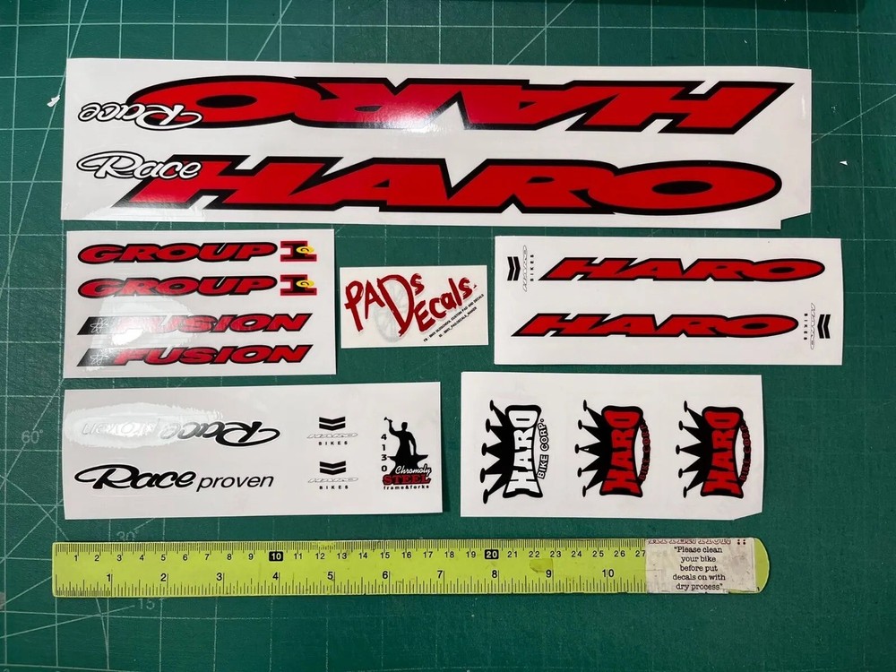Haro group1 solid RED bmx sticker decals on clear