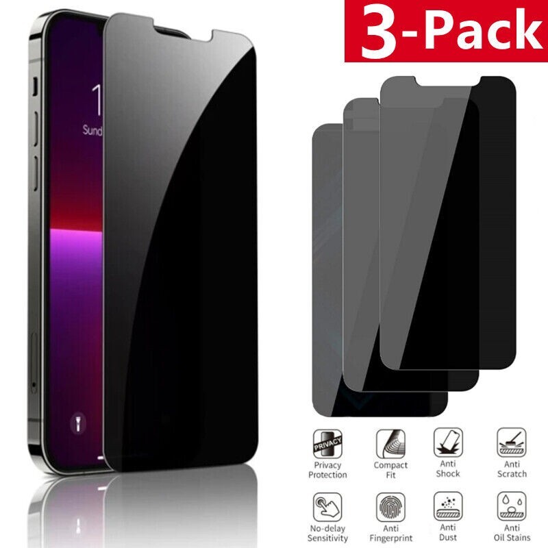 3 Pack Anti-Spy Privacy Glass Screen Protector iPhone 15 14 13 12 Pro Plus Max