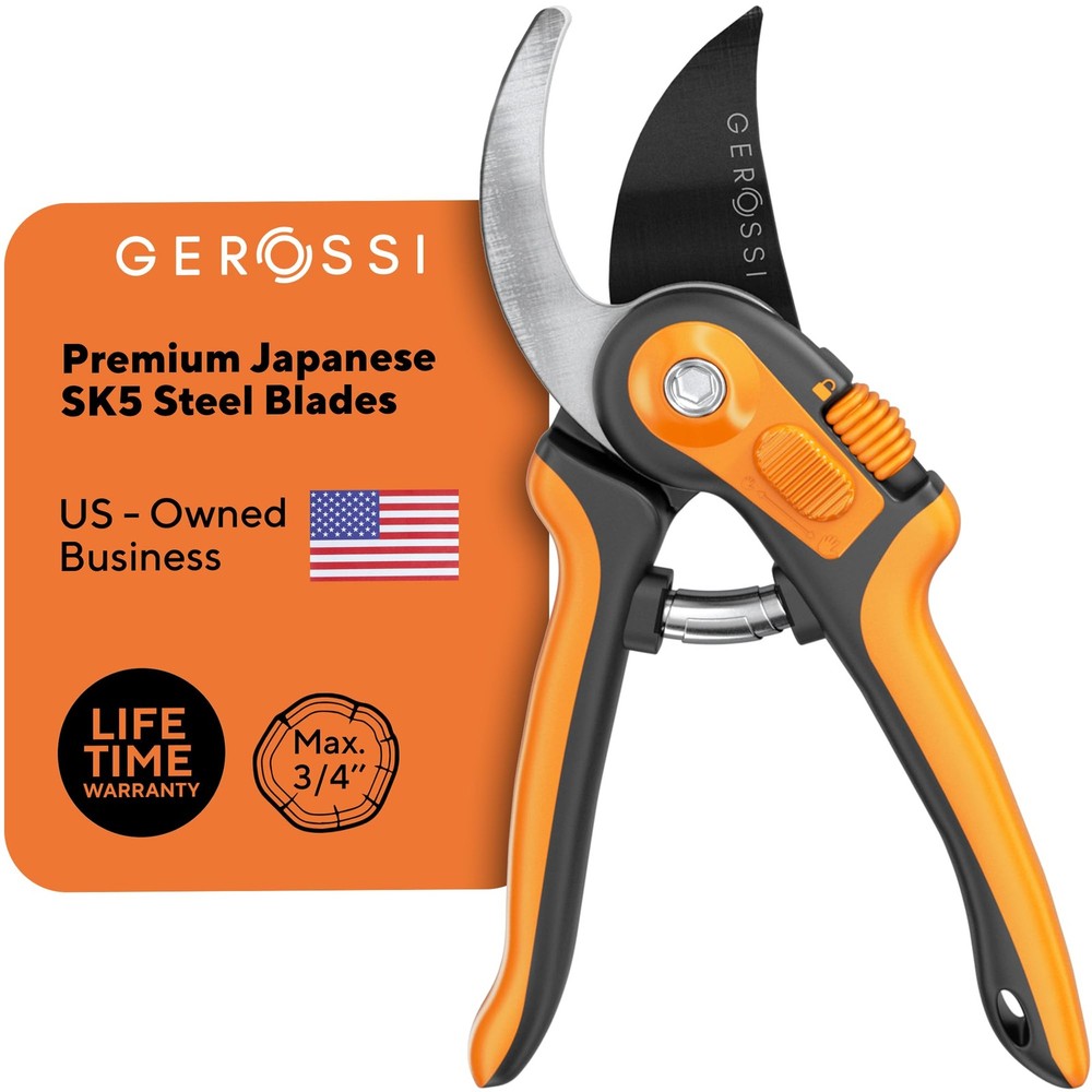 Bypass Pruning Shears with Ultra Sharp Blades - Adjustable Opening, Orange