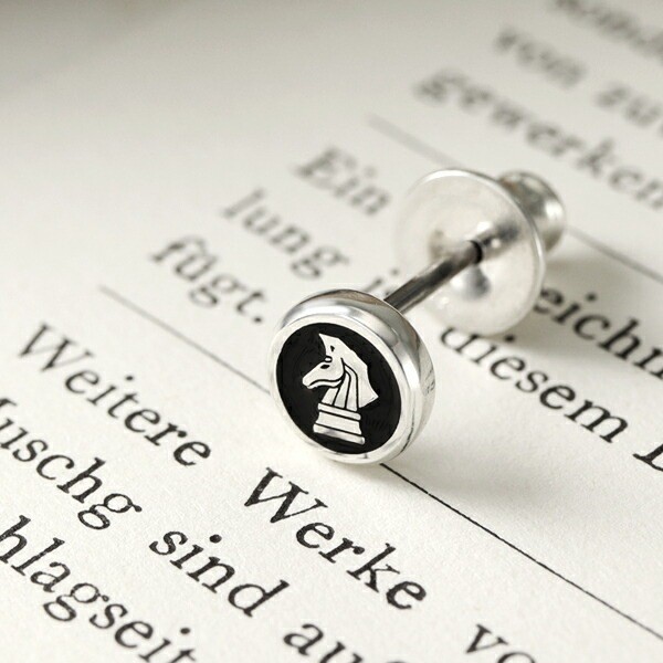 PUERTA DEL SOL Logo Round Stud Earring (Single) Silver 950, Titanium Post