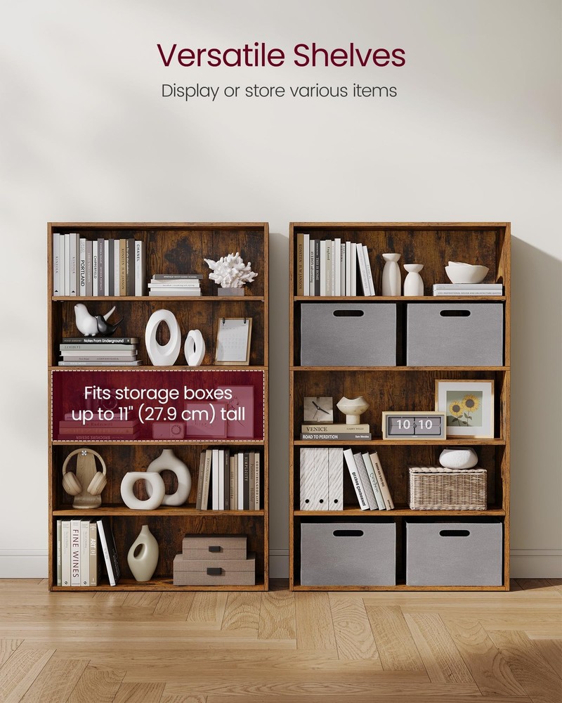 VASAGLE Custos Collection - Bookshelf, 5-Tier Bookcase, Book Shelf, Open Storage
