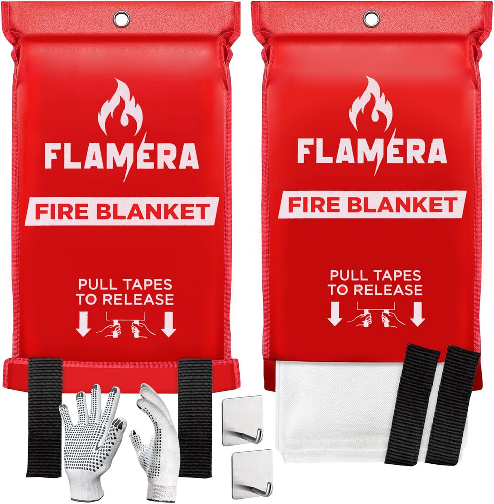 Emergency Fire Blanket for Home and Kitchen (2-Pack) Fireproof and Fire Suppress