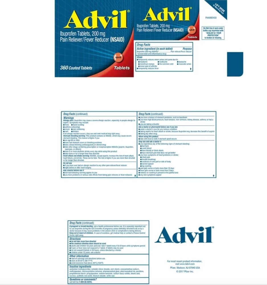 360 Advil Coated Tablets 200 Mg Pain Reliever