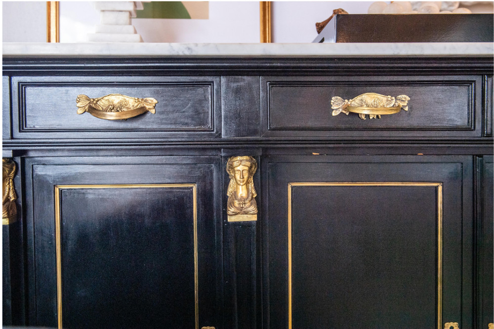Empire Buffet with Marble Top and original Brass Hardware