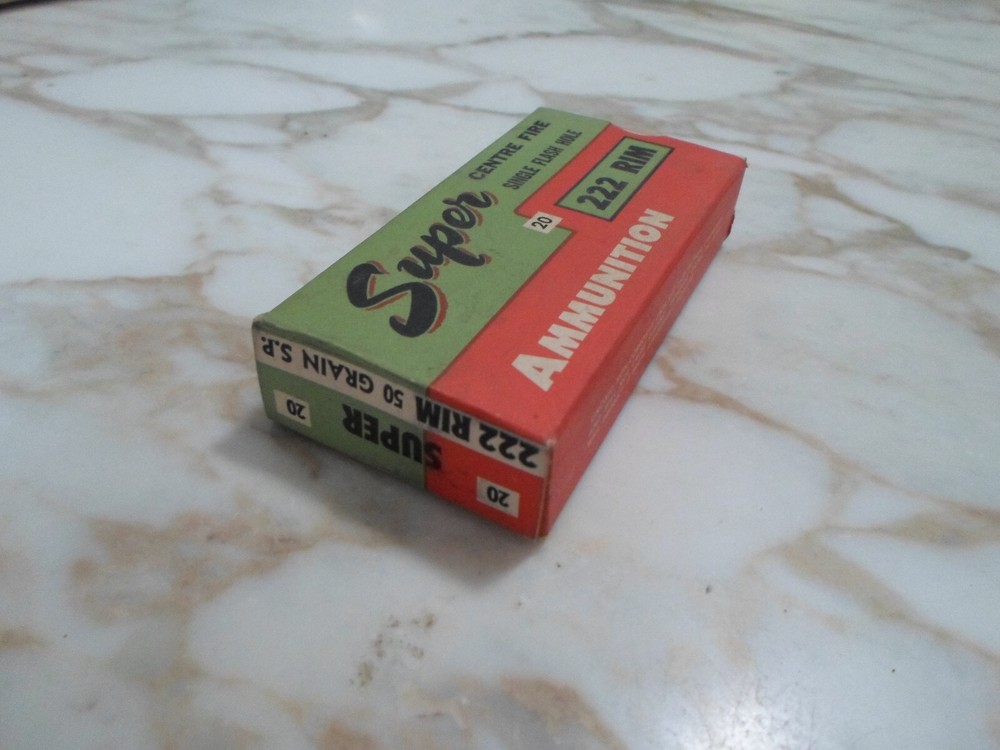 SUPER Ammunition Box, 222 RIM 50 Grain S.P. Empty box