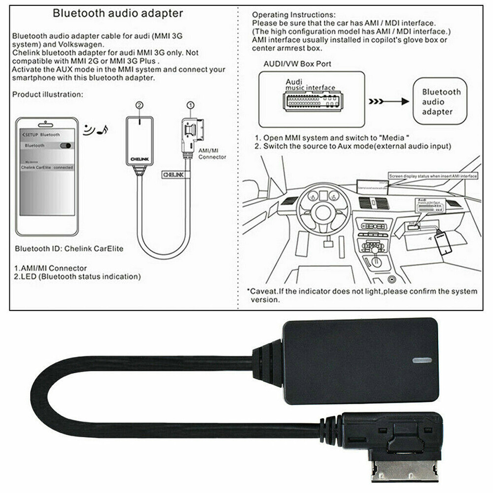 Audio Cable Adapter AMI MMI Bluetooth Music Interface For Audi A3 A4 A5 Q7 AUX