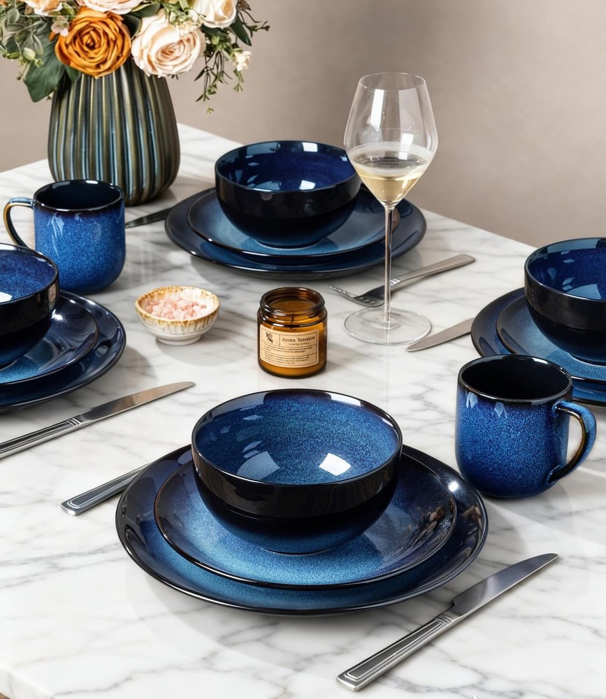 LERATIO Ceramic Dinnerware Sets Service for 8-24pcs, Dreamy Moonlight-Blue