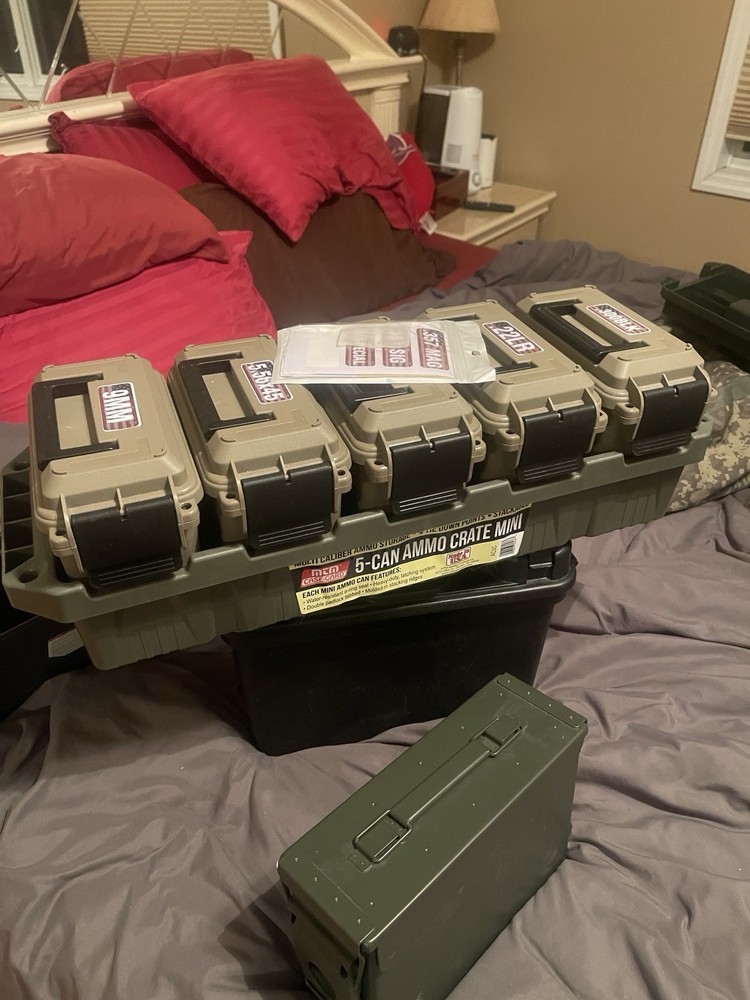 Ammo Crate W/5 Empty Cans Comes With Assorted Caliber Stickers