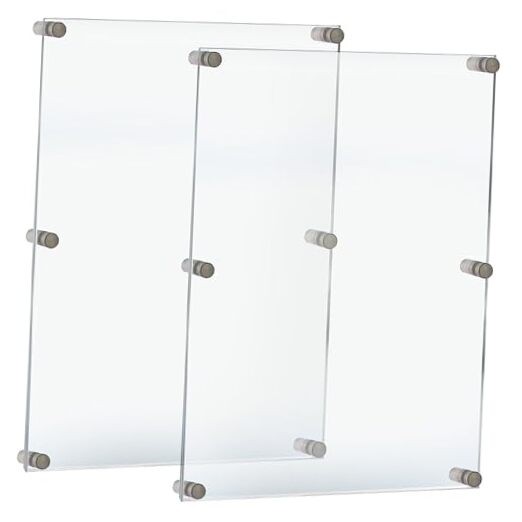 105536-2PK Floating Acrylic Wall Frame with Hardware Stand Off Caps, Silver