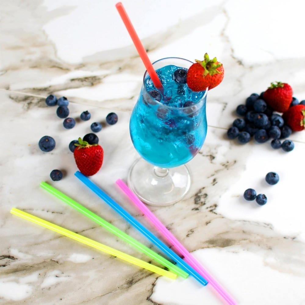100 Pcs Assorted Color Plastic Straws Disposable Straight Smoothie Drink