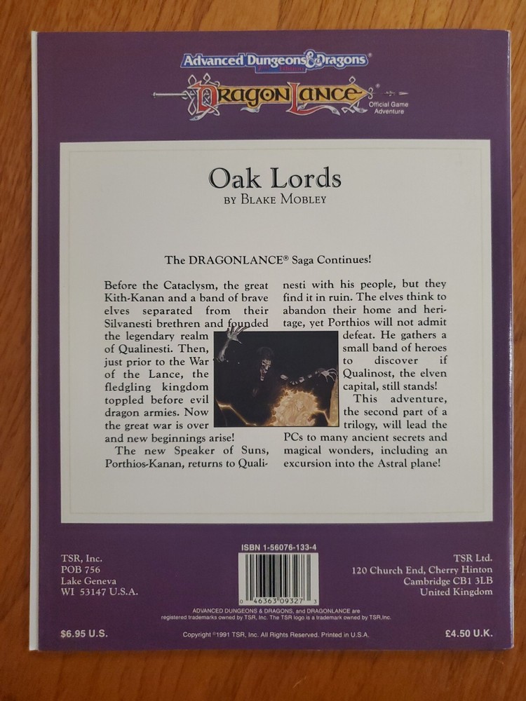 Dragonlance Oak Lords - DLS3 - Advanced Dungeons & Dragons - 9327 - Original