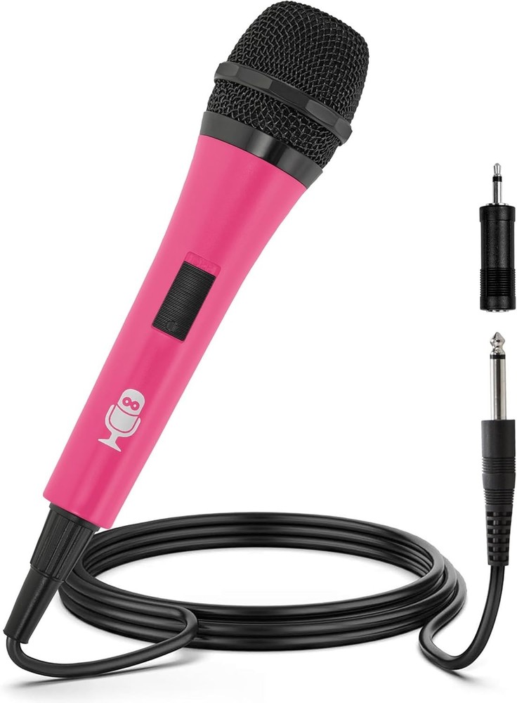 10.5ft Wired Karaoke Microphone for Singing - Dynamic Unidirectional Pink Mic