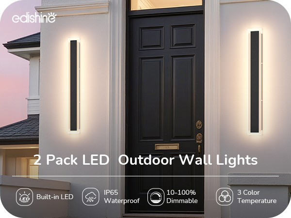 EDISHINE Modern Linear Exterior Wall Sconce 2 Pack,Adjustable Brightness & Color