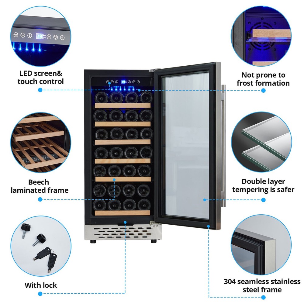 28 Bottle Wine Cooler Refrigerator with Lock Digital Temp Control Freestand
