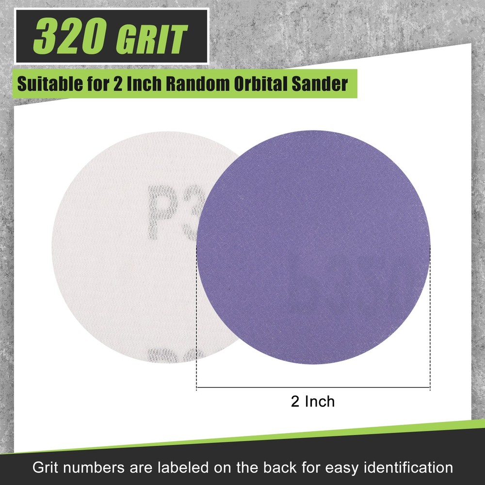 30 Pcs 2 Inch 320 Grit Hook and Loop Sanding Disc, Purple